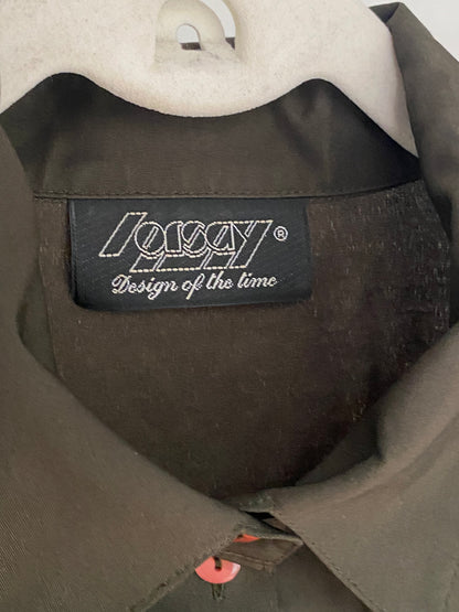 Pre-loved retro orsay Bluse in khaki grün, Viskose-Mix, S