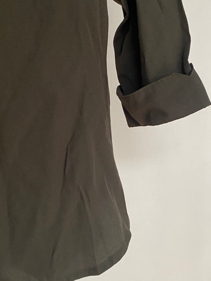 Pre-loved retro orsay Bluse in khaki grün, Viskose-Mix, S