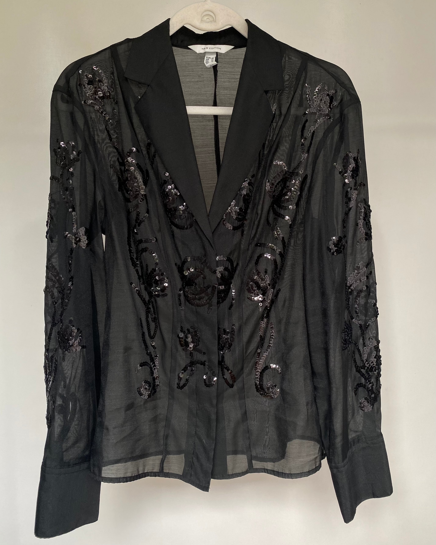 Pre-loved Organzabluse mit Pailletten H&M schwarz Glitzer, XS