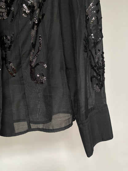 Pre-loved Organzabluse mit Pailletten H&M schwarz Glitzer, XS