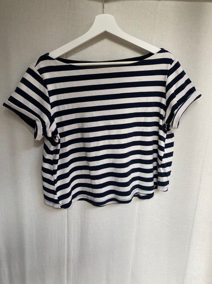 Preloved Boxy Shirt Blockstreifen blau schwarz weiß S-M