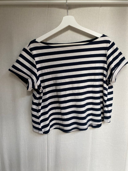 Preloved Boxy Shirt Blockstreifen blau schwarz weiß S-M