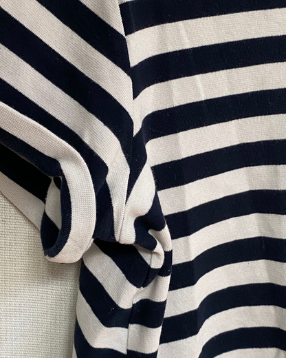 Preloved Boxy Shirt Blockstreifen blau schwarz weiß S-M