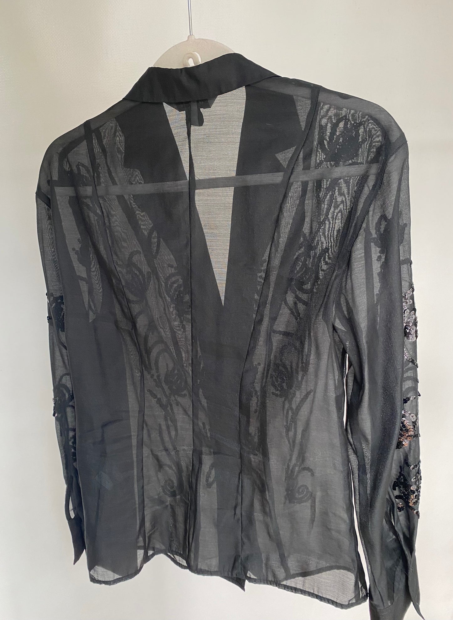 Pre-loved Organzabluse mit Pailletten H&M schwarz Glitzer, XS