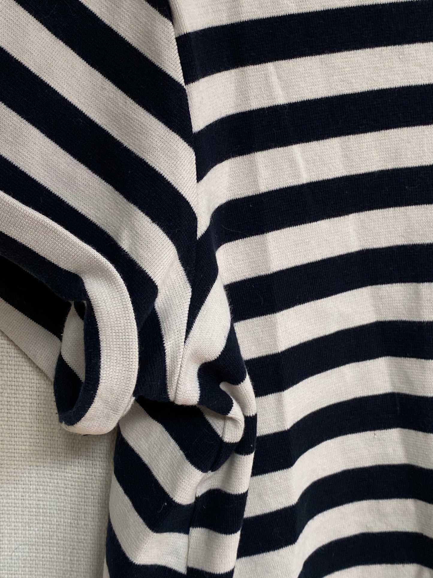 Preloved Boxy Shirt Blockstreifen blau schwarz weiß S-M