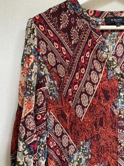 Kriss Sweden Tunika Bluse, plissiert und bunt gemustert, L