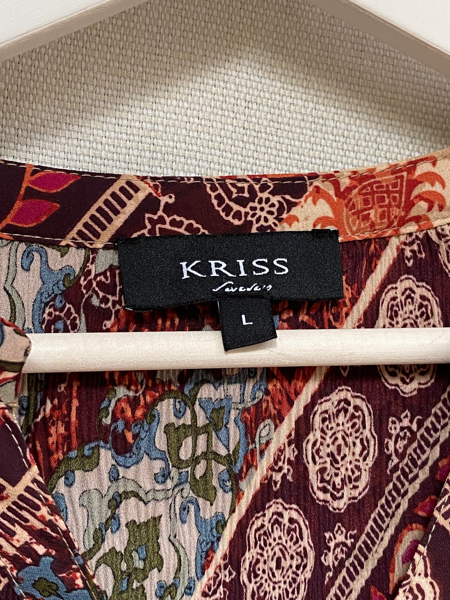 Kriss Sweden Tunika Bluse, plissiert und bunt gemustert, L