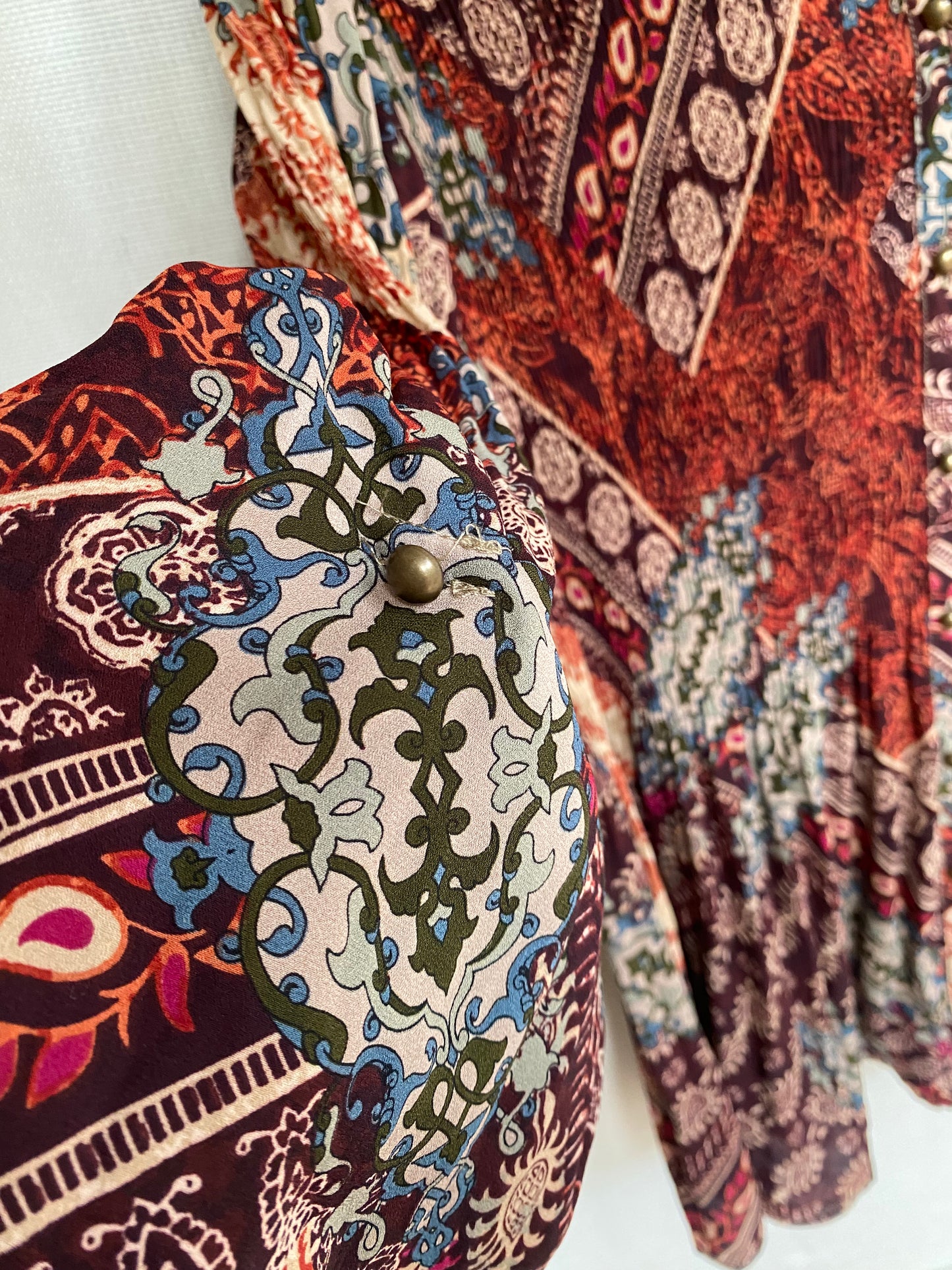 Kriss Sweden Tunika Bluse, plissiert und bunt gemustert, L