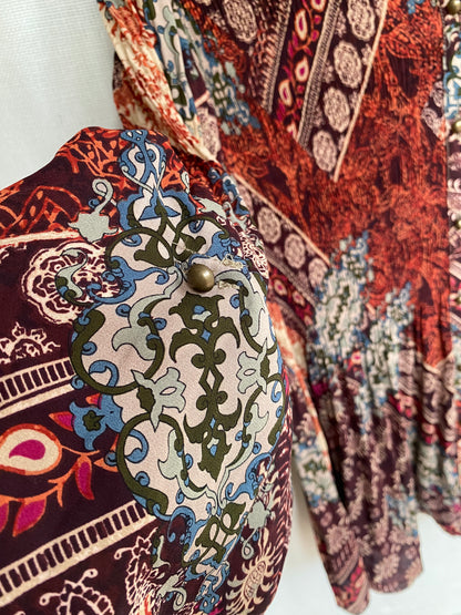 Kriss Sweden Tunika Bluse, plissiert und bunt gemustert, L