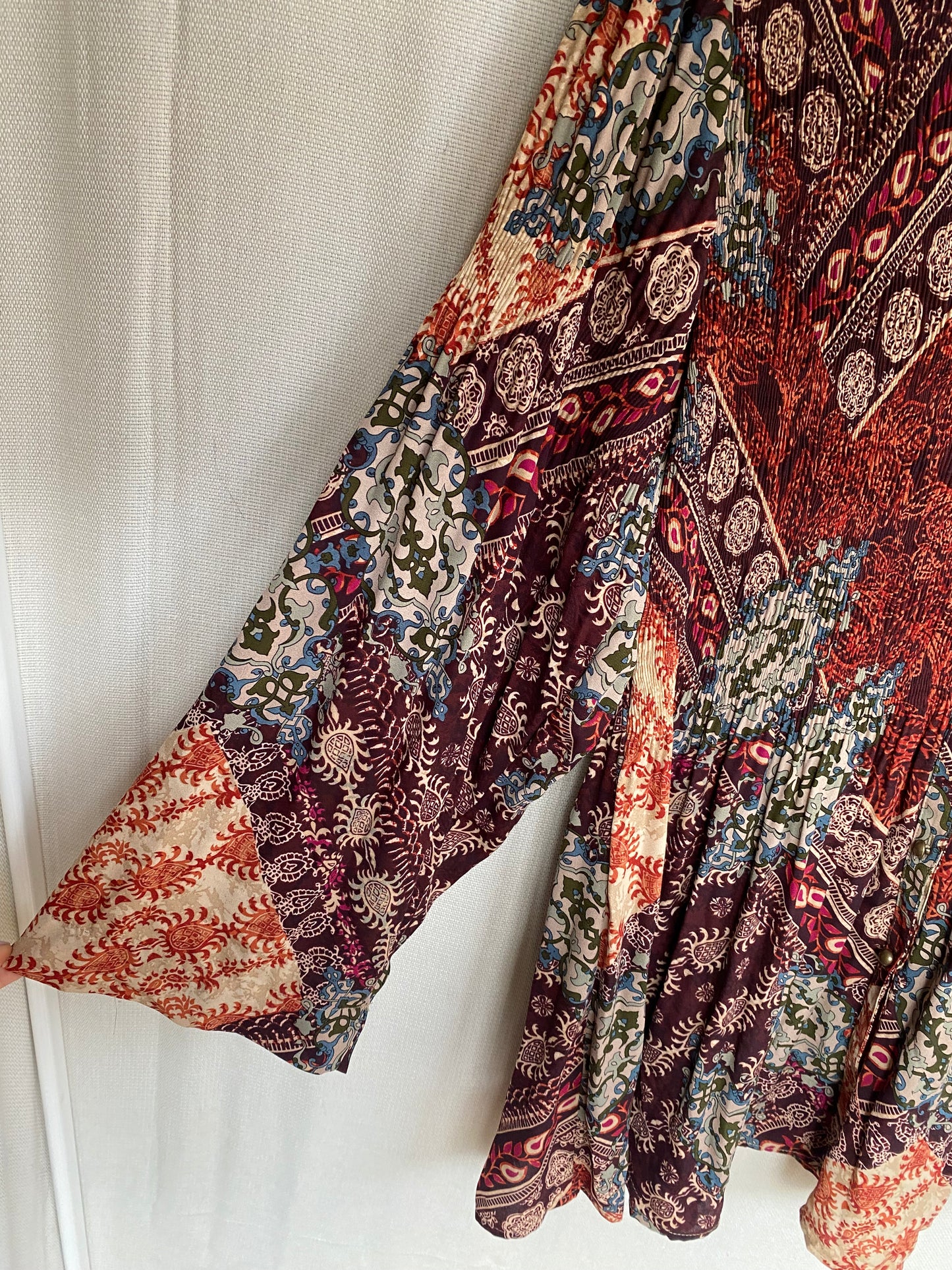 Kriss Sweden Tunika Bluse, plissiert und bunt gemustert, L