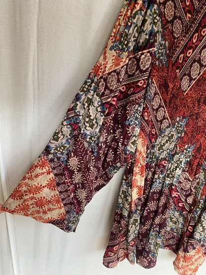 Kriss Sweden Tunika Bluse, plissiert und bunt gemustert, L