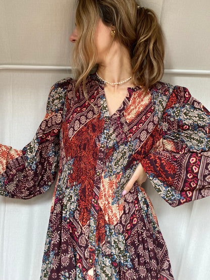 Kriss Sweden Tunika Bluse, plissiert und bunt gemustert, L