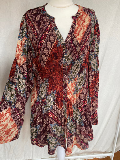 Kriss Sweden Tunika Bluse, plissiert und bunt gemustert, L