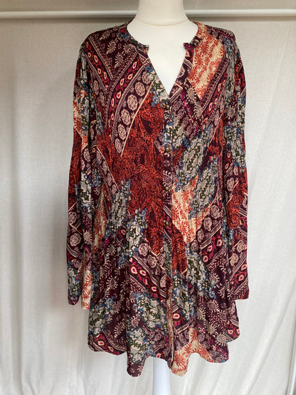 Kriss Sweden Tunika Bluse, plissiert und bunt gemustert, L