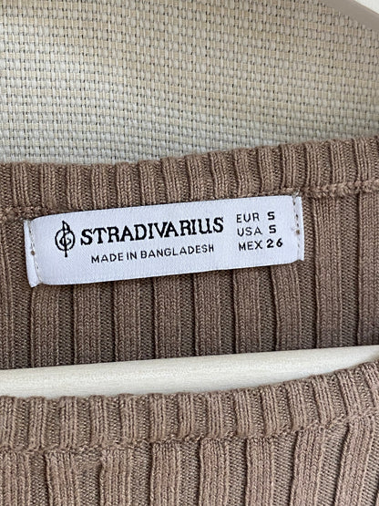 Stradivarius Longsleeve Shirt in taupe hellbraun, Rippstrick, S