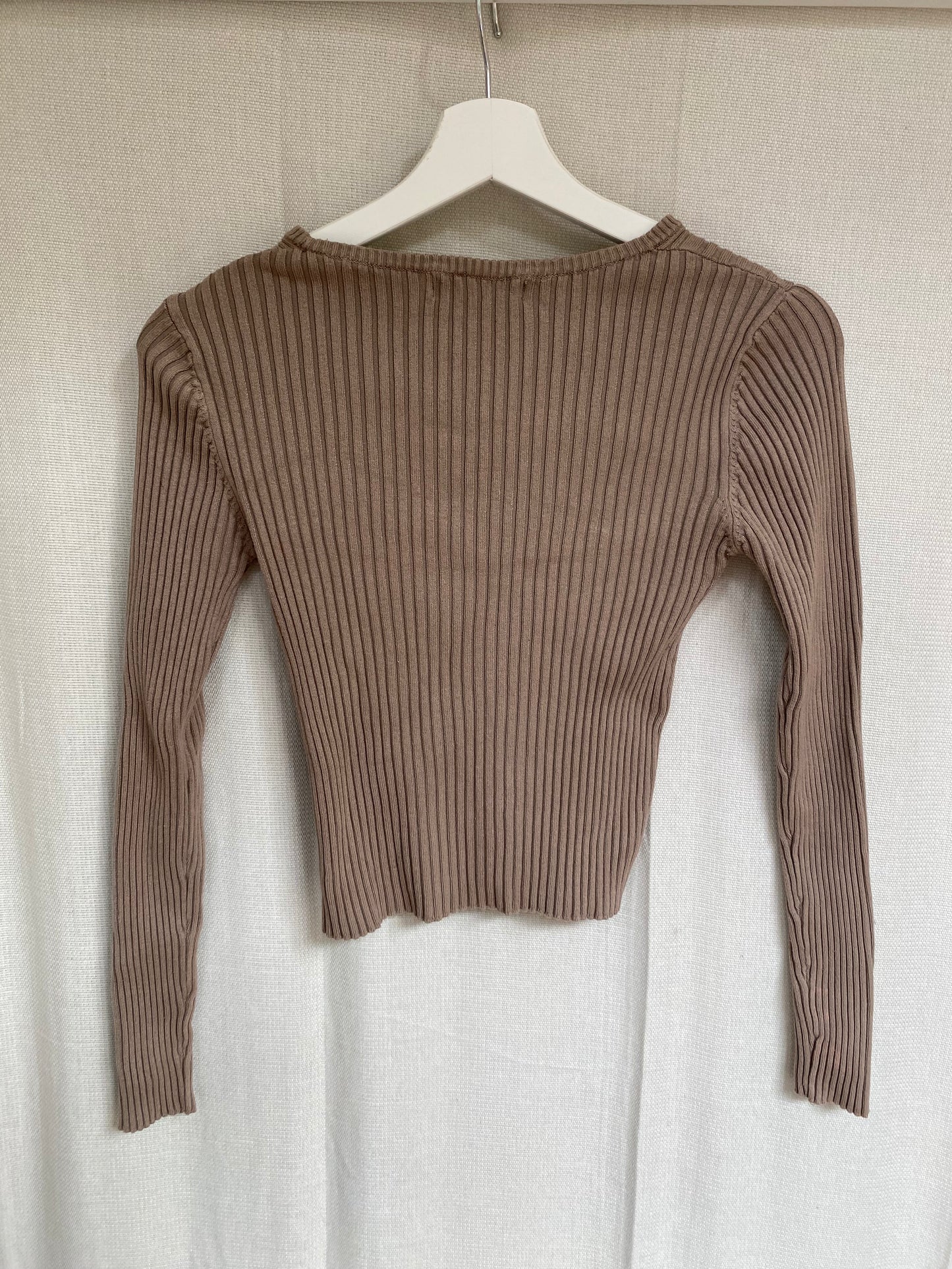 Stradivarius Longsleeve Shirt in taupe hellbraun, Rippstrick, S
