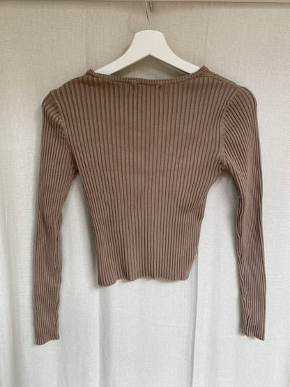 Stradivarius Longsleeve Shirt in taupe hellbraun, Rippstrick, S