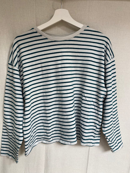 Lockeres Streifen Longsleeve Pull & Bear, weiß grün, baggy, S