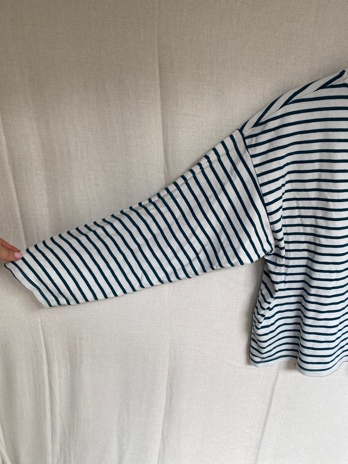 Lockeres Streifen Longsleeve Pull & Bear, weiß grün, baggy, S