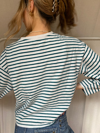 Lockeres Streifen Longsleeve Pull & Bear, weiß grün, baggy, S