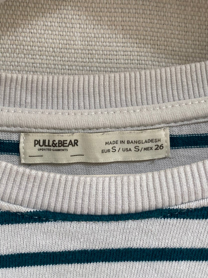 Lockeres Streifen Longsleeve Pull & Bear, weiß grün, baggy, S