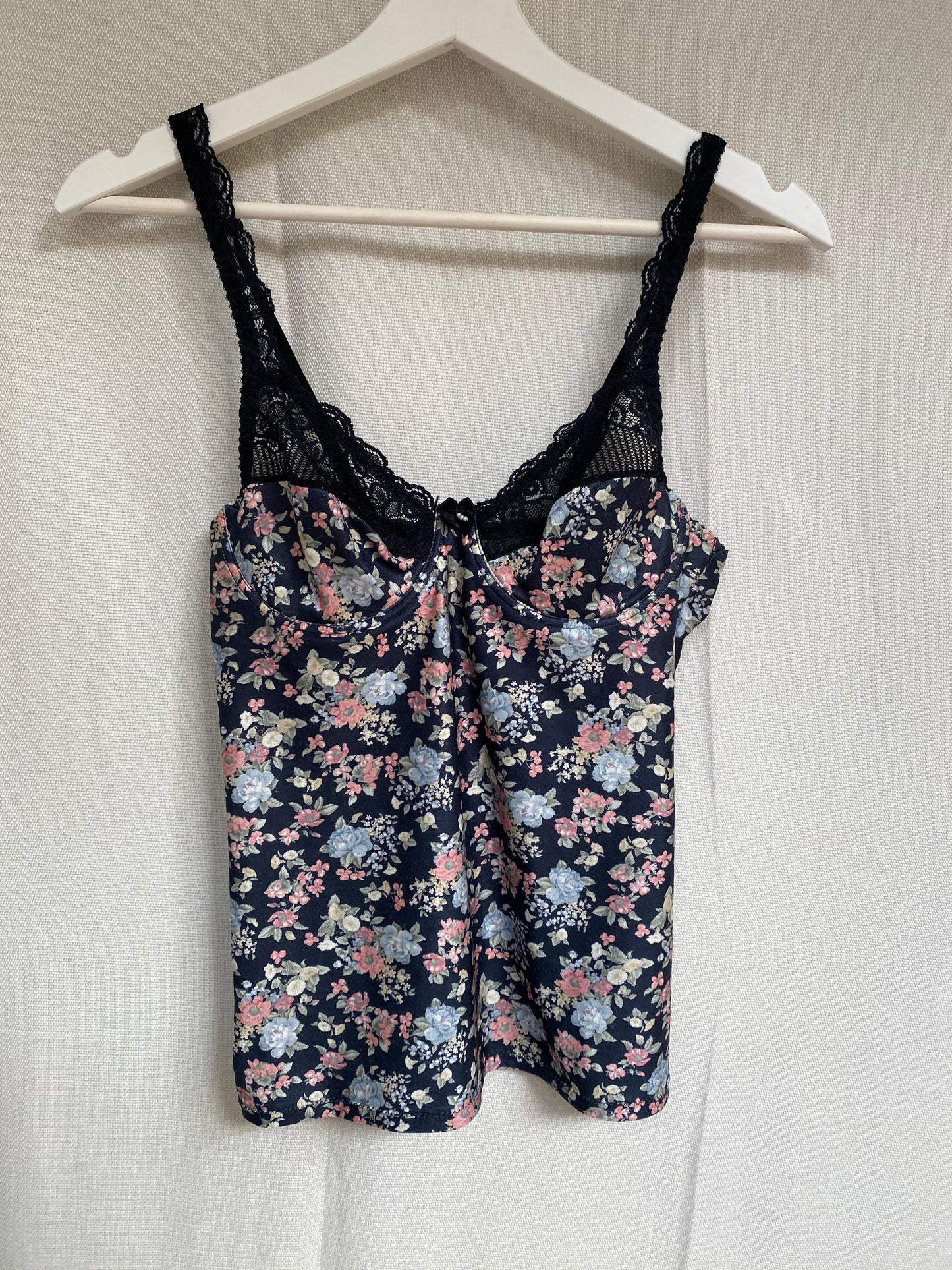 Florales Corset Cami Top mit Spitzenbesatz, Korsett Stil, gemustert, S