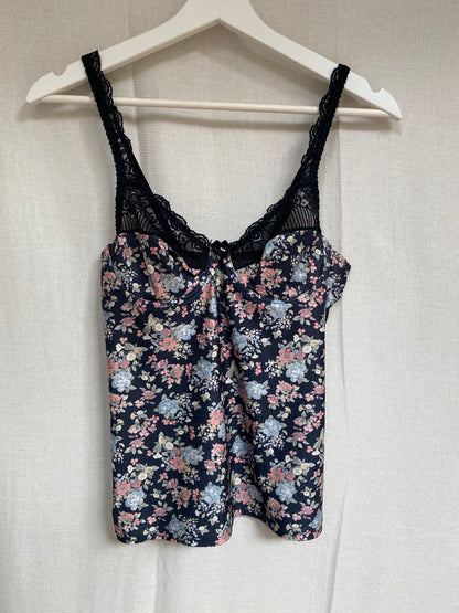 Florales Corset Cami Top mit Spitzenbesatz, Korsett Stil, gemustert, S