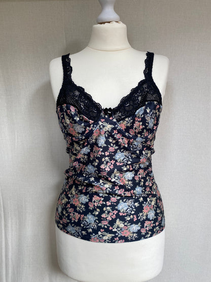 Florales Corset Cami Top mit Spitzenbesatz, Korsett Stil, gemustert, S