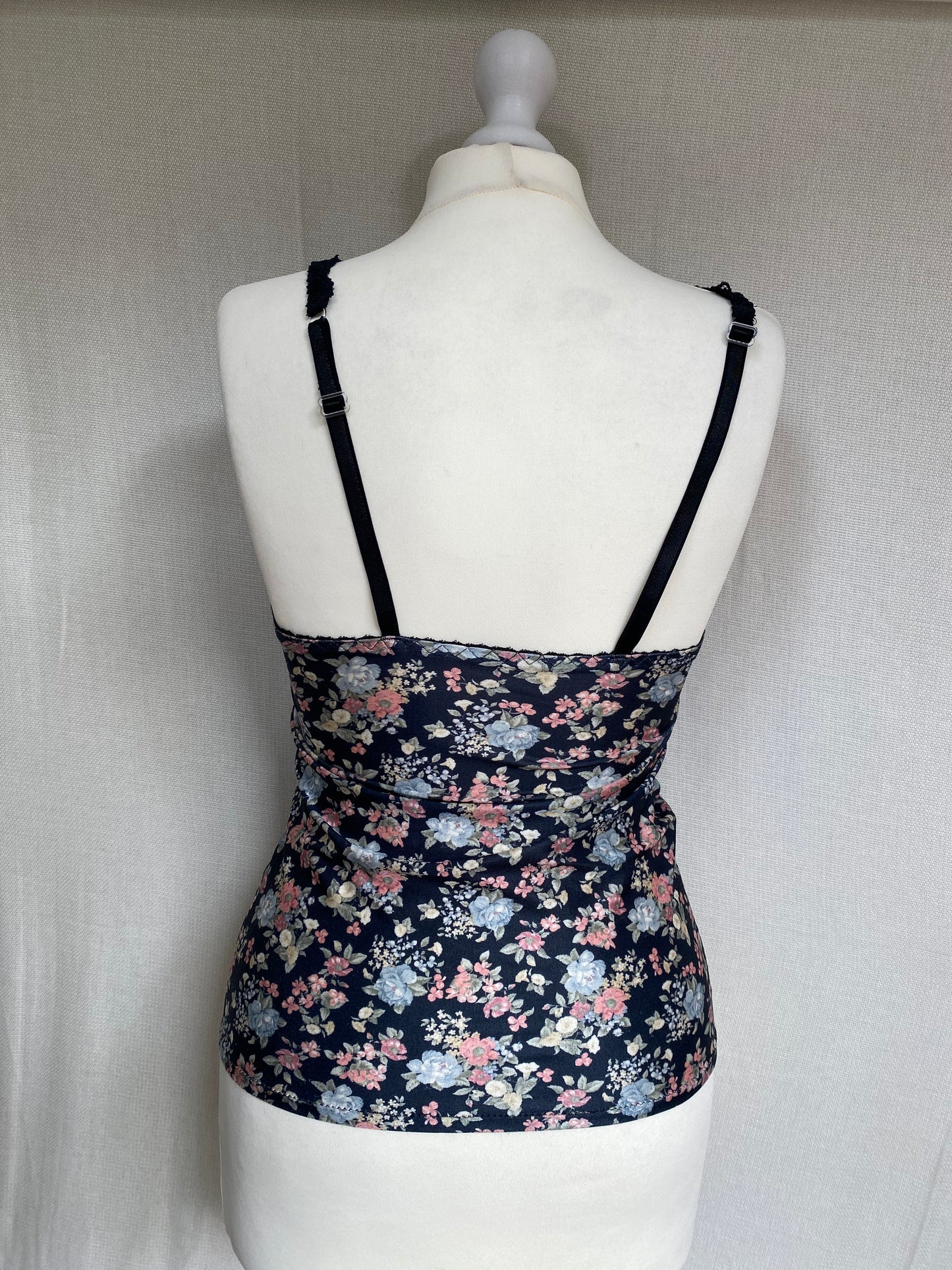 Florales Corset Cami Top mit Spitzenbesatz, Korsett Stil, gemustert, S