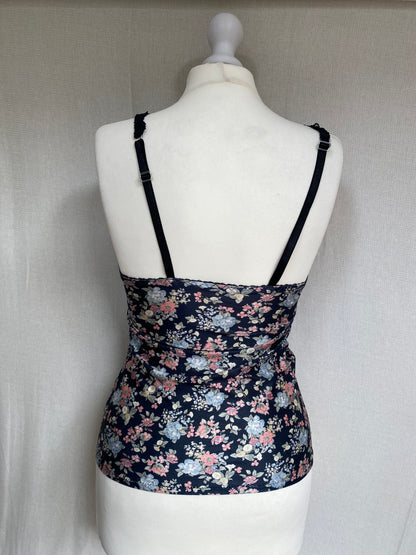 Florales Corset Cami Top mit Spitzenbesatz, Korsett Stil, gemustert, S