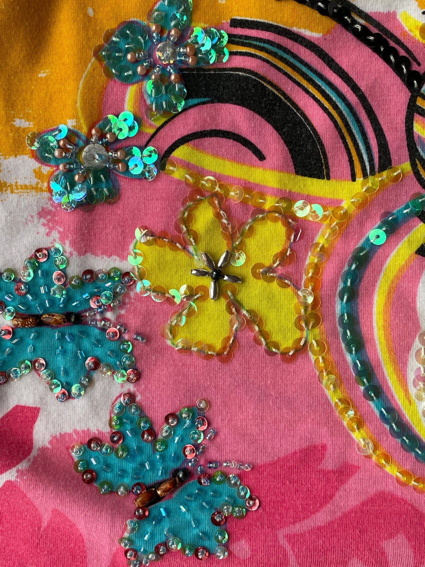 Miss Sixty y2k Top bunt mit Pailletten, florales multicolor Muster, S, M