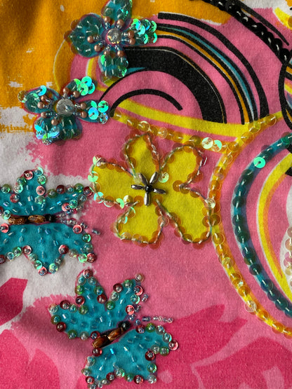 Miss Sixty y2k Top bunt mit Pailletten, florales multicolor Muster, S, M