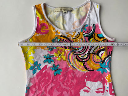 Miss Sixty y2k Top bunt mit Pailletten, florales multicolor Muster, S, M