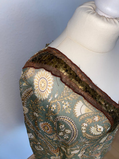 Fairy halbtransparente Seidenbluse Trompetenärmel, Pailletten, grün, M