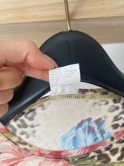 Mesh Shirt Longsleeve Leo Optik mit floralen Blumen, S