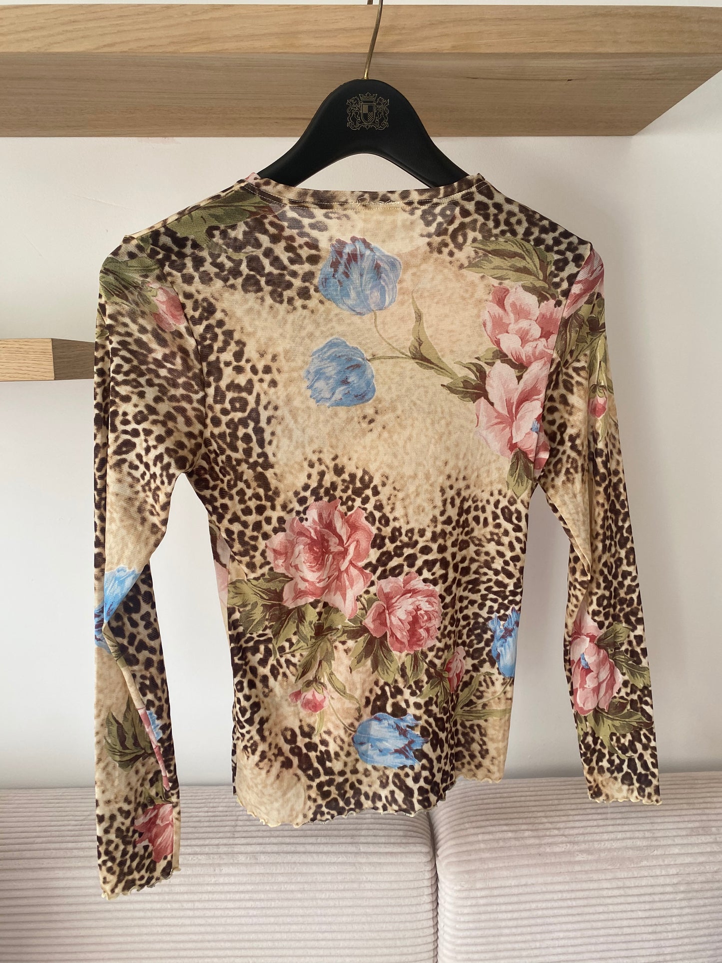 Mesh Shirt Longsleeve Leo Optik mit floralen Blumen, S