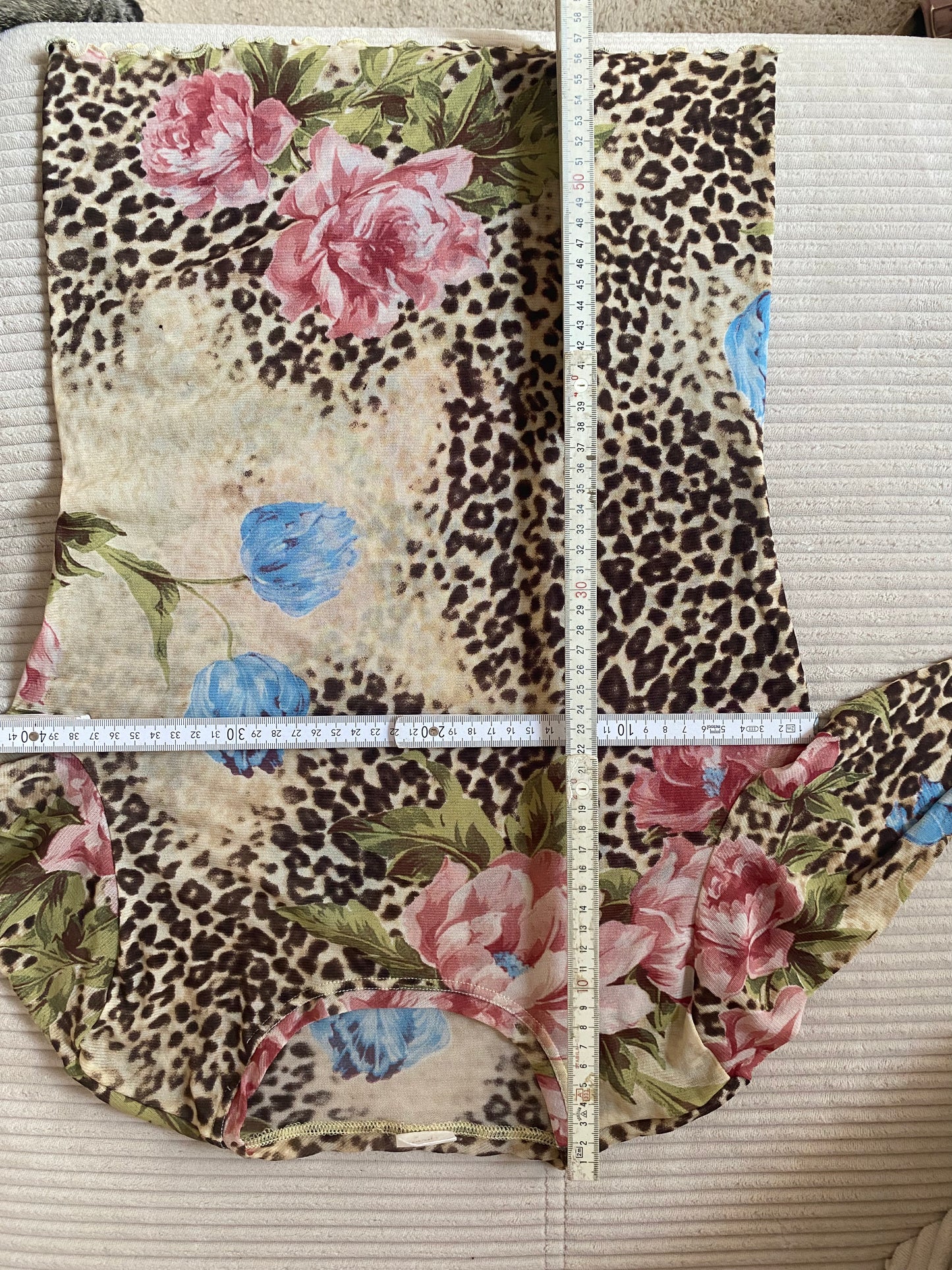 Mesh Shirt Longsleeve Leo Optik mit floralen Blumen, S