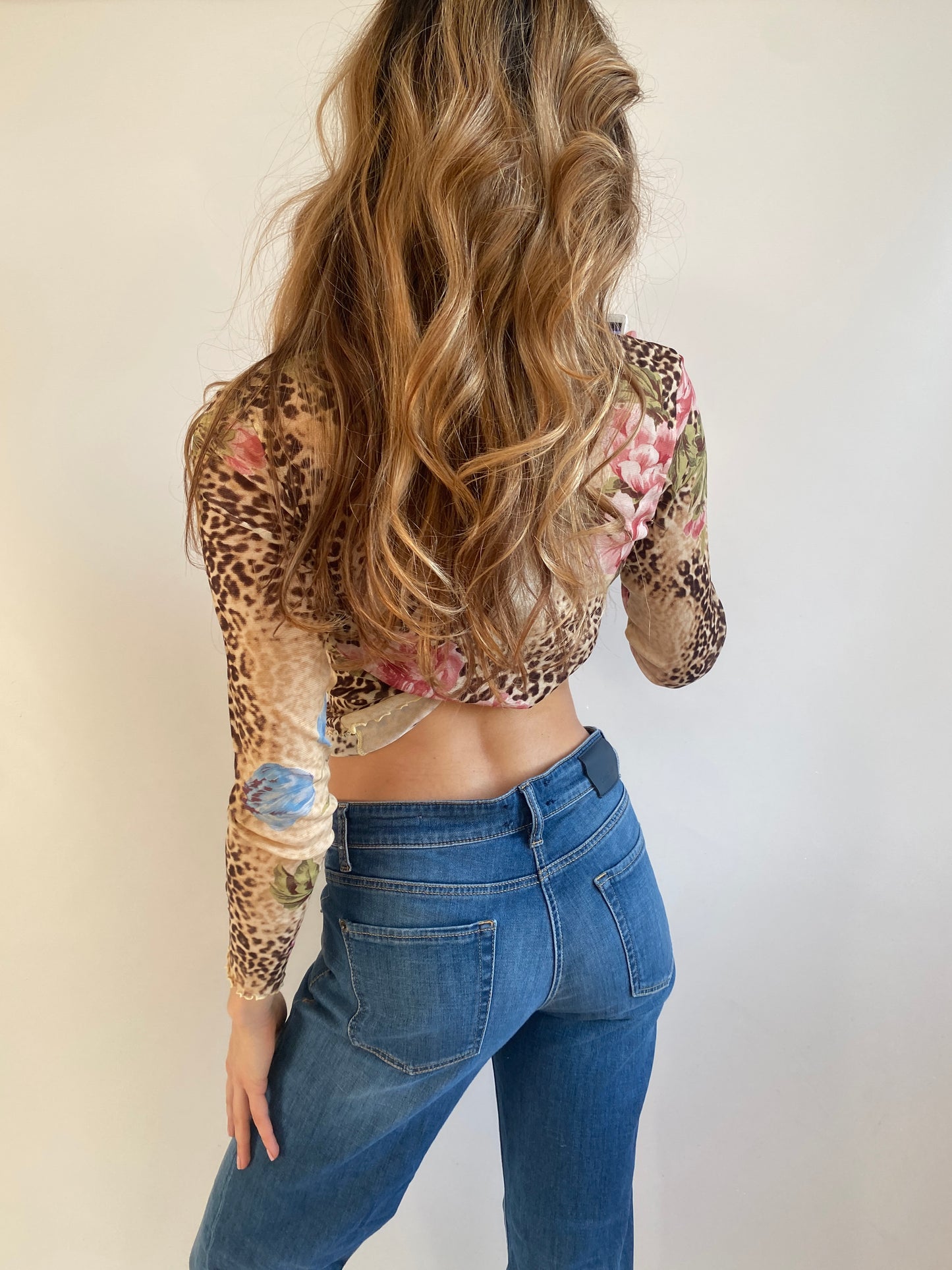 Mesh Shirt Longsleeve Leo Optik mit floralen Blumen, S