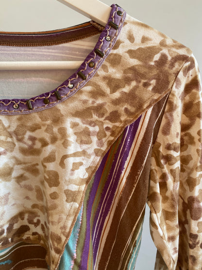 Traumhaftes multicolor verziertes Longsleeve Trompetenärmel, S