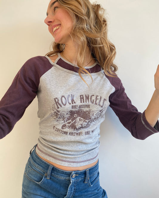 Edgy y2k layering contrast Rock-Stil Shirt grau bordeaux, S