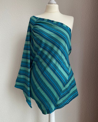 Offshoulder asymmetrisches Shirt in Türkis blau gestreift, L