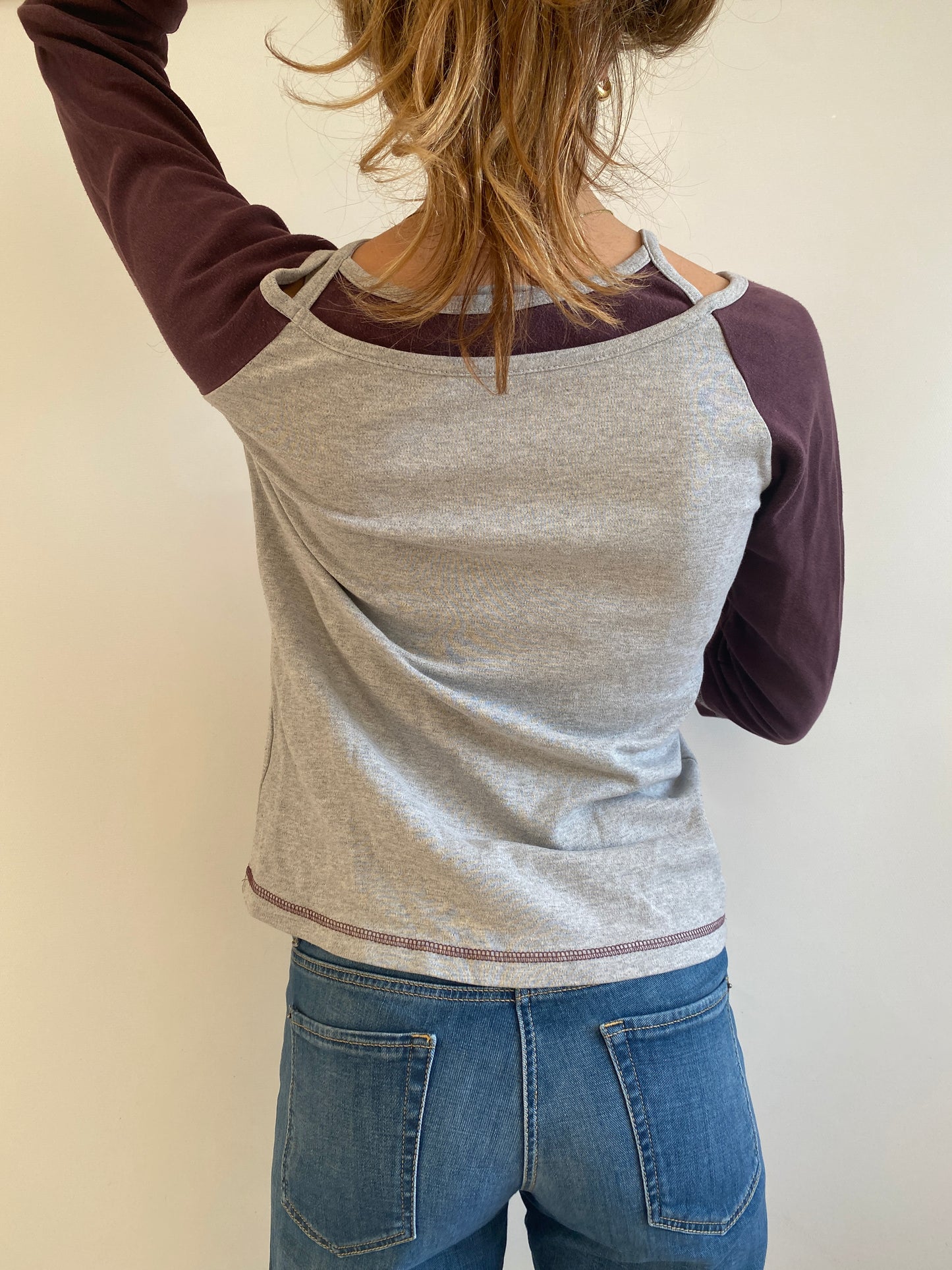 Edgy y2k layering contrast Rock-Stil Shirt grau bordeaux, S