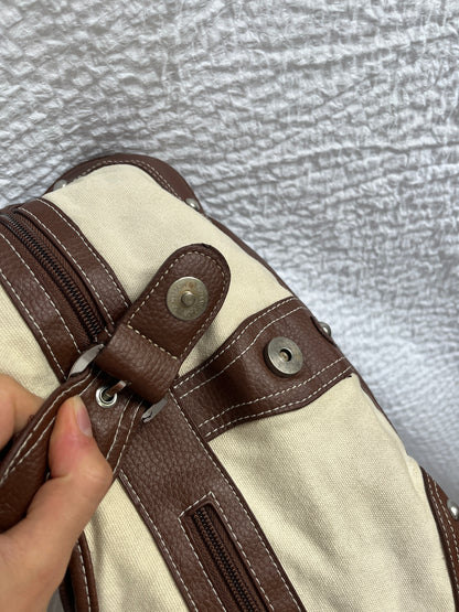 Handtasche mit Schnalle, Stoff Kunstleder Mix, beige braun