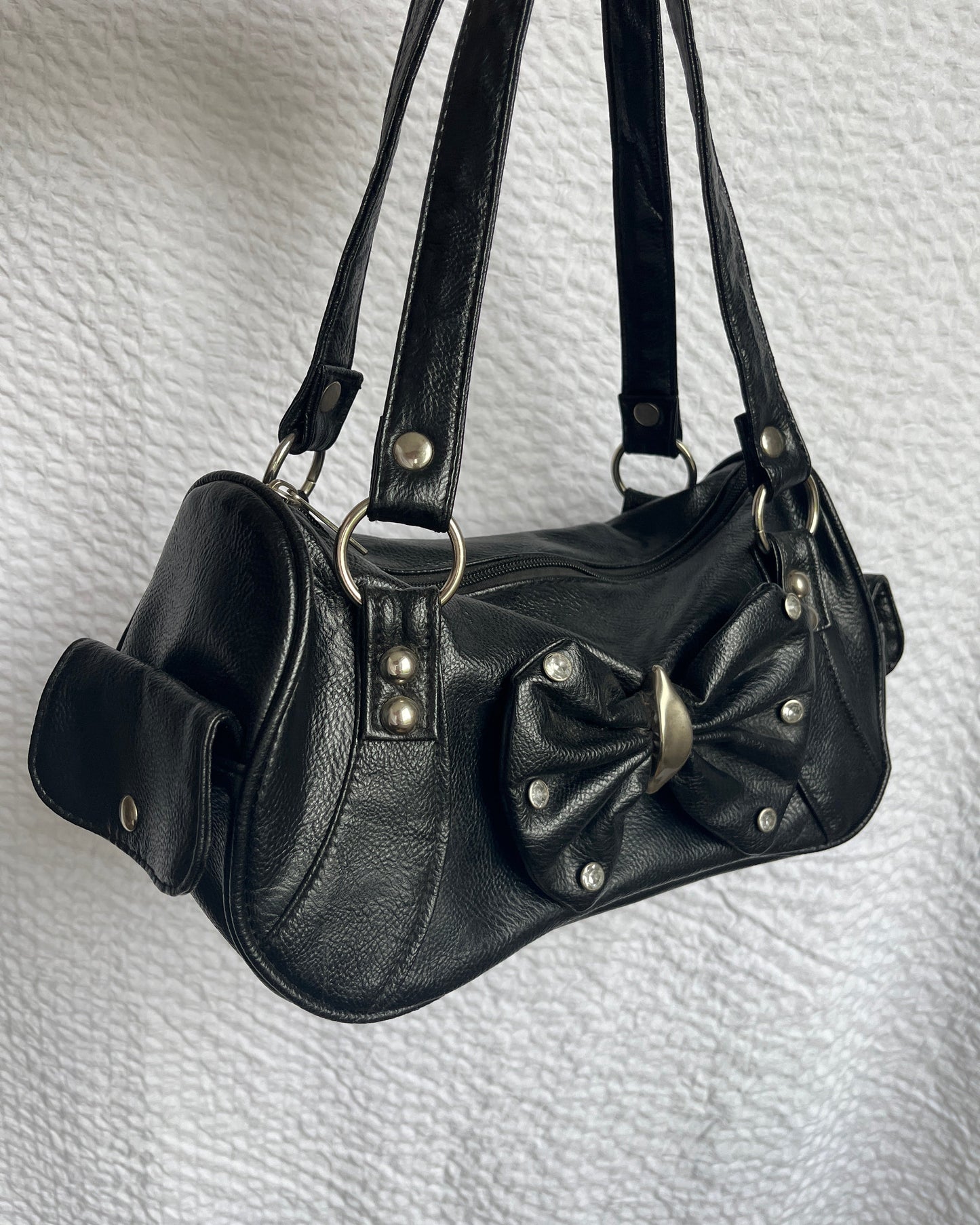 y2k Handtasche schwarz mit Schleife und Glitzer-Strass-Steinen