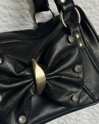 y2k Handtasche schwarz mit Schleife und Glitzer-Strass-Steinen