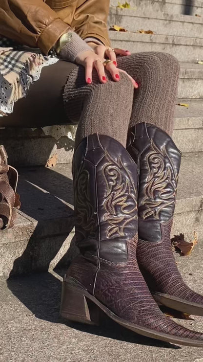 HUGO BOSS Cowboy Stiefel Leder braun verziert Boots, Gr. 40