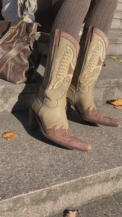 Sancho Cowboystiefel 8235 mit Feuer; geöltes Wildleder beige, Gr. 40