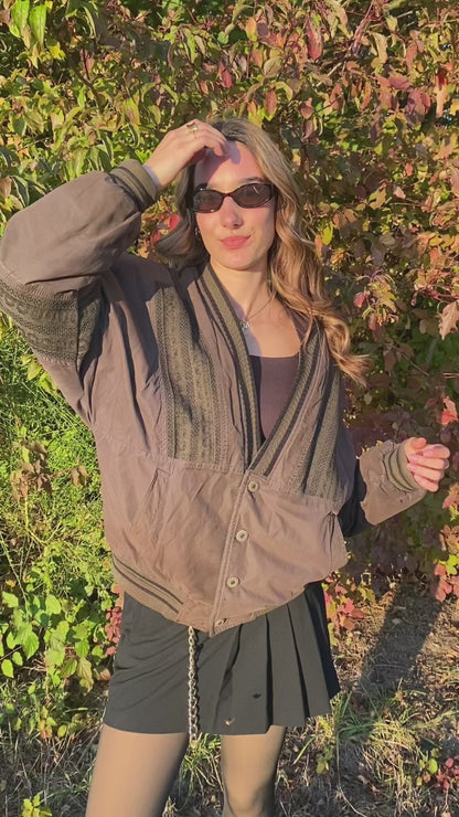 Vintage Bomberjacke braun oliv khaki mit Knöpfen, S,M,L