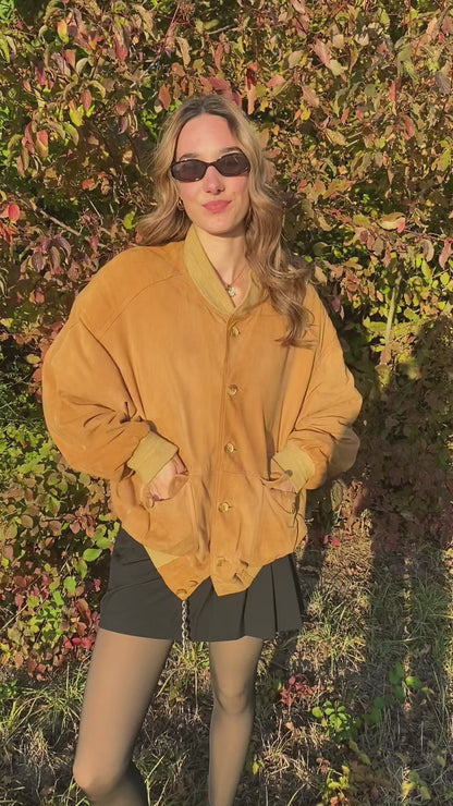 Wildleder Jacke 90er in hellbraun senfgelb mit Taschen, oversize S,M,L