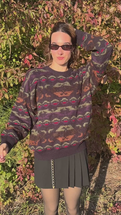 Multicolor-Muster Retro Gatsby oversize Strickpullover, S,M,L